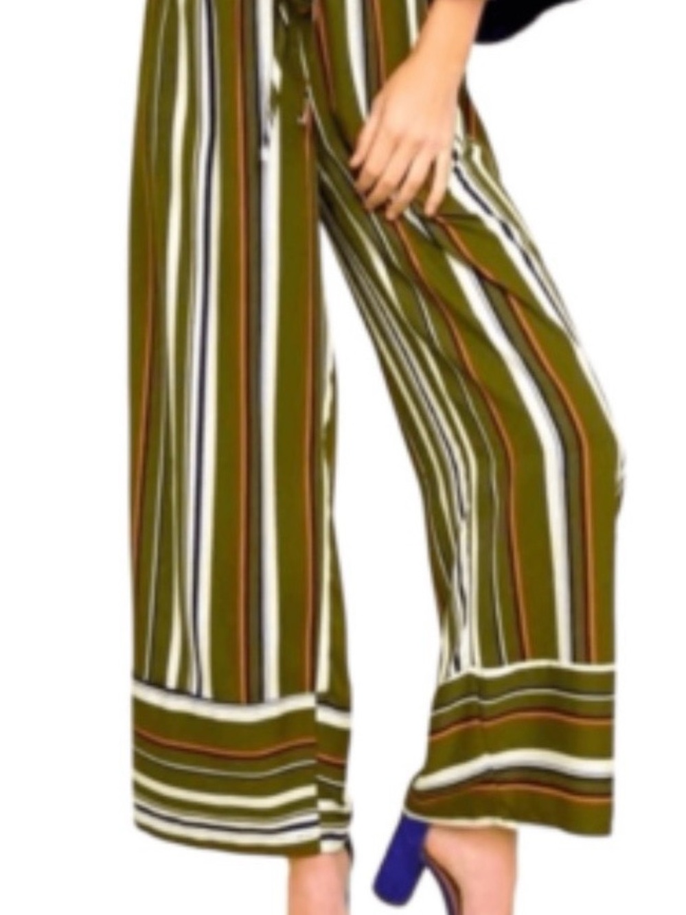 UMGEE Wide Leg Striped Palazzo Cropped Drawstring Pull on Pants
